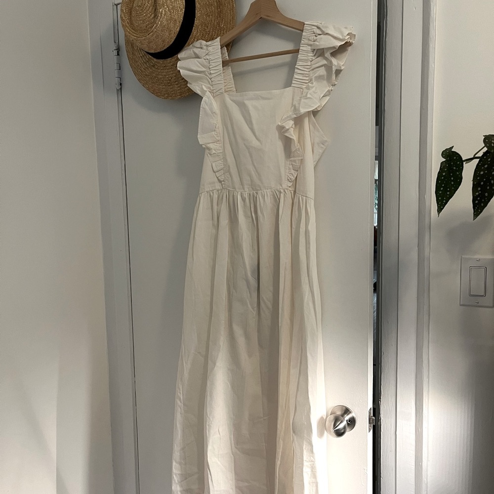 White cottage core open back tie dress